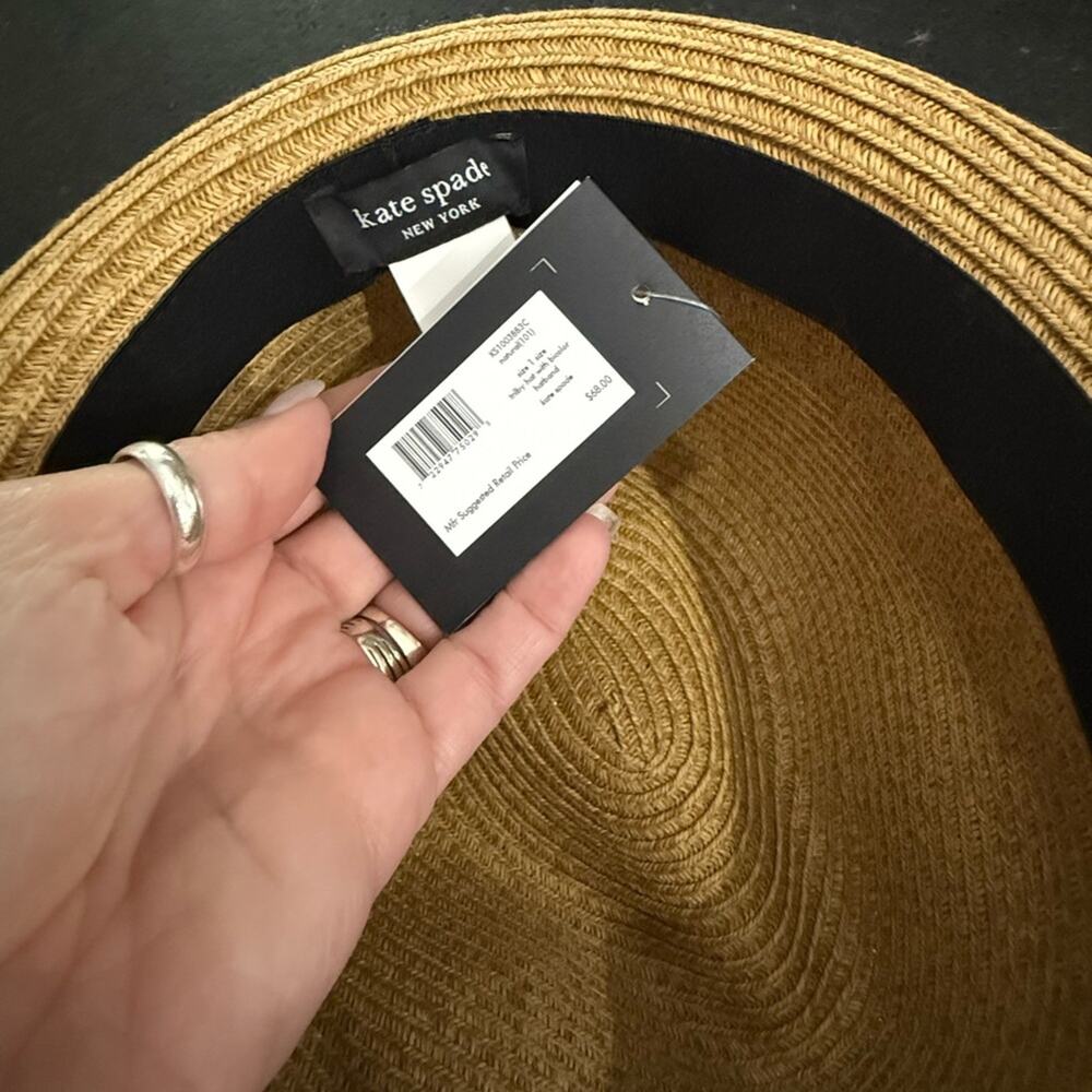 NEW KATE SPADE TAN TRILBY BICOLOR PINK RED BAND FEDORA HAT GOLD SPADE NWT - Picture 8 of 10